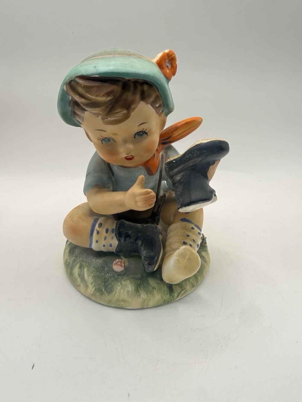 Vintage ERICH STAUFFER 7" Ceramic Boy Figurine Titled SANDY SHOES from Japan *